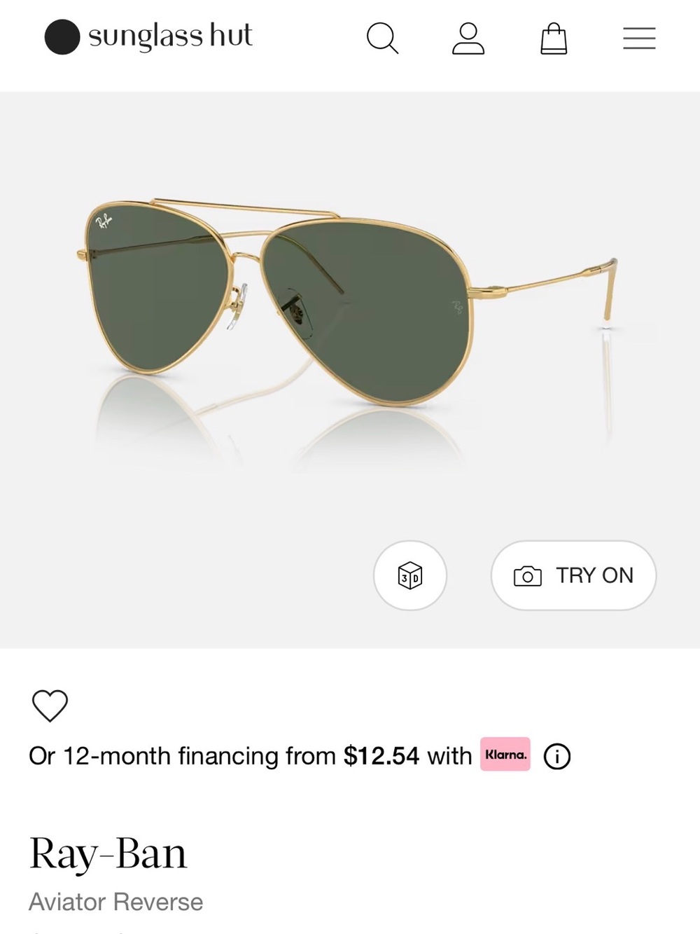 Ray-Ban Aviator Reverse Gold Frame Sunglasses with Green Lenses - never worn!